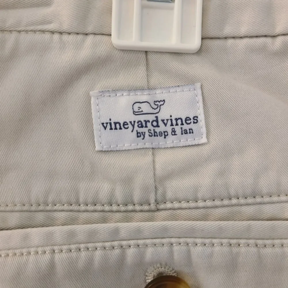 Vineyard Vines Khaki Flat Front Shorts with Whale Embroidery